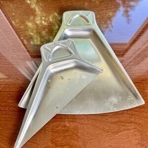 Vintage Set of 2 Crumb Tray Catcher Dust Pans - Stainless Steel Geometric Angles